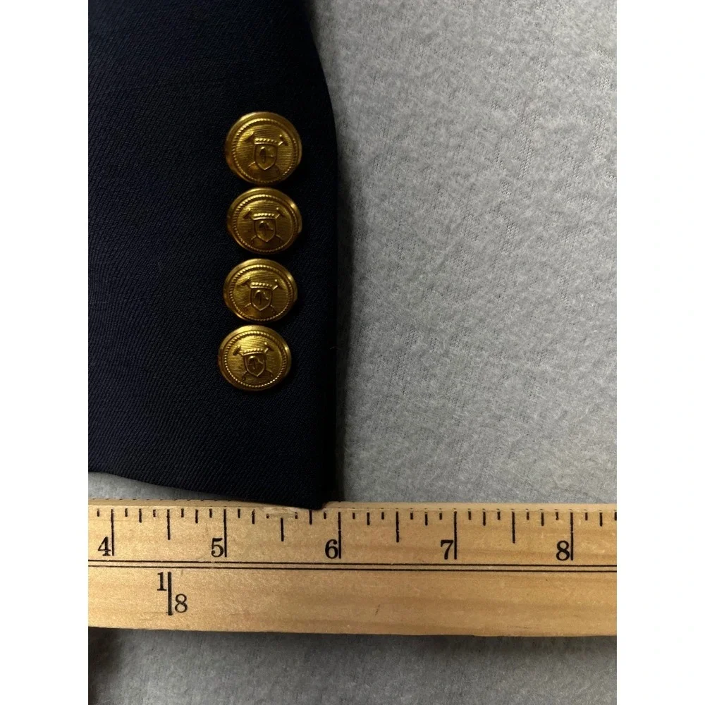Lauren Ralph Lauren Mens Navy Blue 100% Wool Blazer Gold Crest Buttons 44R (42R)